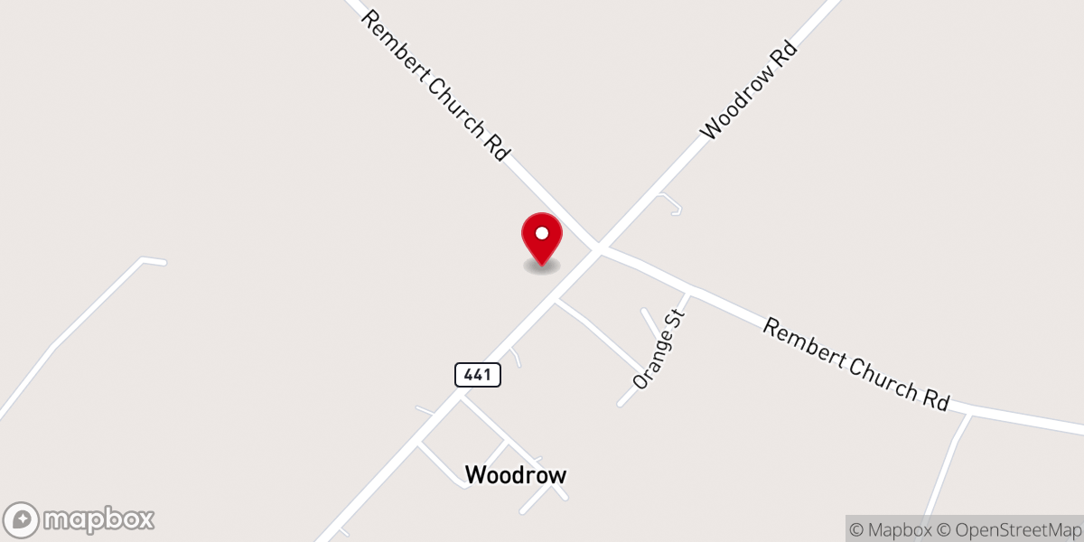 Map showing location of Mt Olive AME Church (Woodrow)
