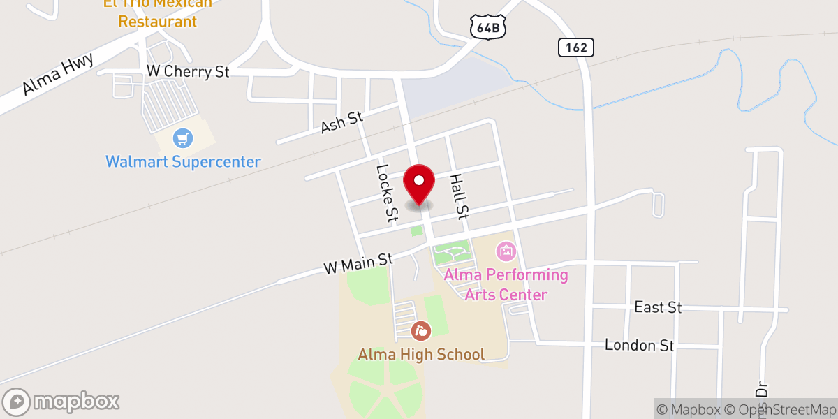 Map showing location of Alma Community Outreach - Food Distribution Center