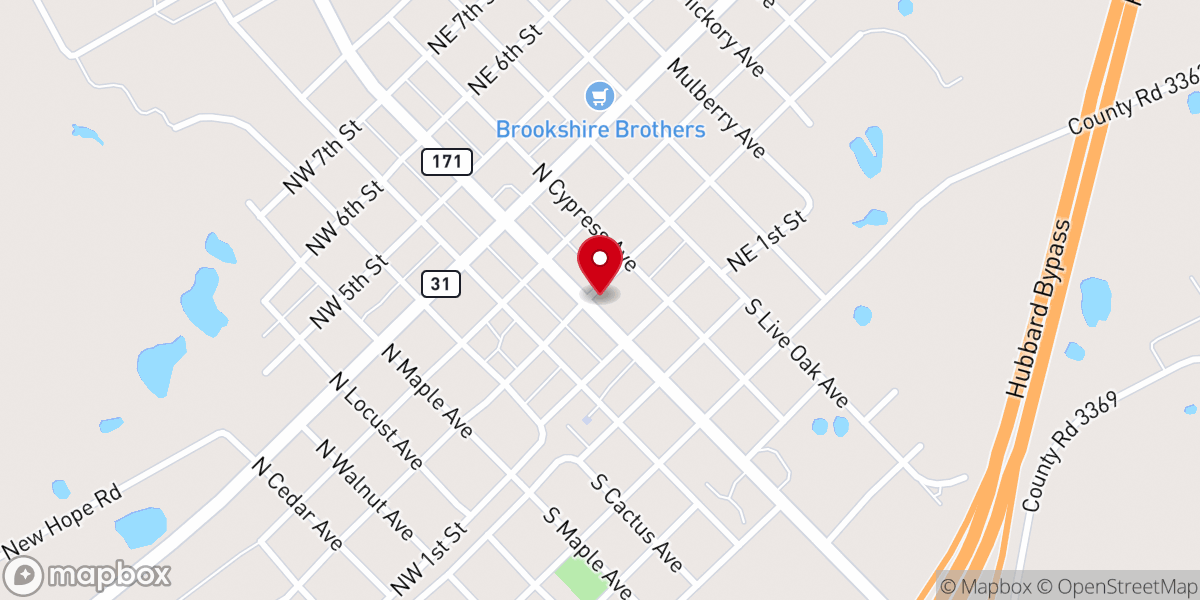 Map showing location of Hubbard City Hall