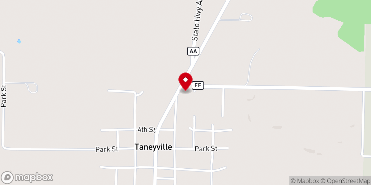 Map showing location of Taneyville Community Church