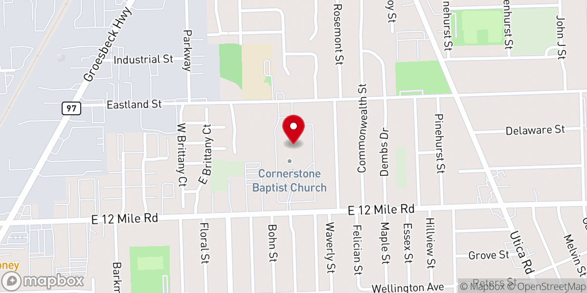 Map showing location of Cornerstone Baptist Church