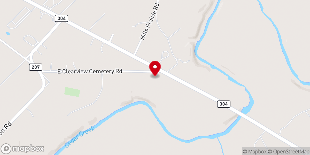 Map showing location of Hills Prairie Baptist Church