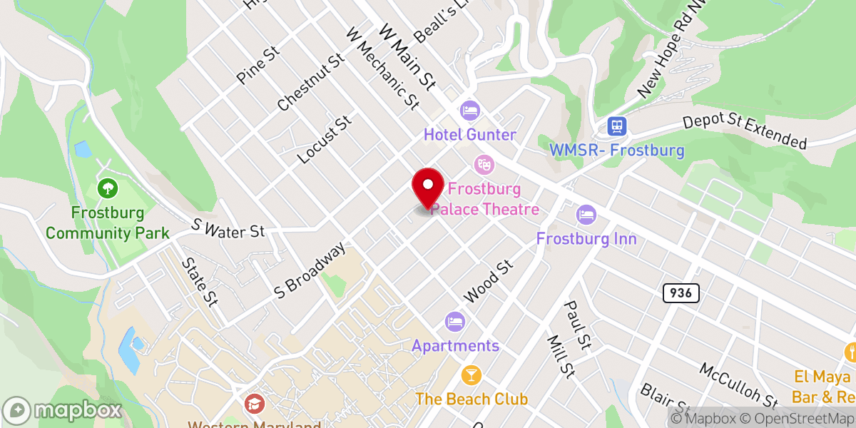 Map showing location of Frostburg Covenant Brethren Church