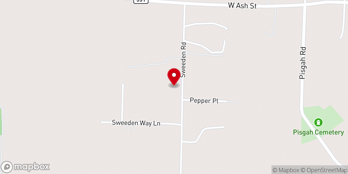 Map showing location of Antioch Freewill Baptist Church