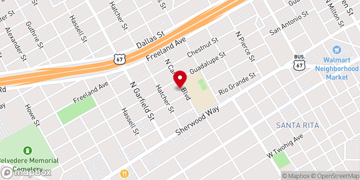 Map showing location of Assembly of God Evangel Temple