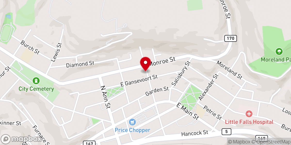 Map showing location of FULLY RESTORED 1900 CHURCH Little Falls NY, beautiful quiet street