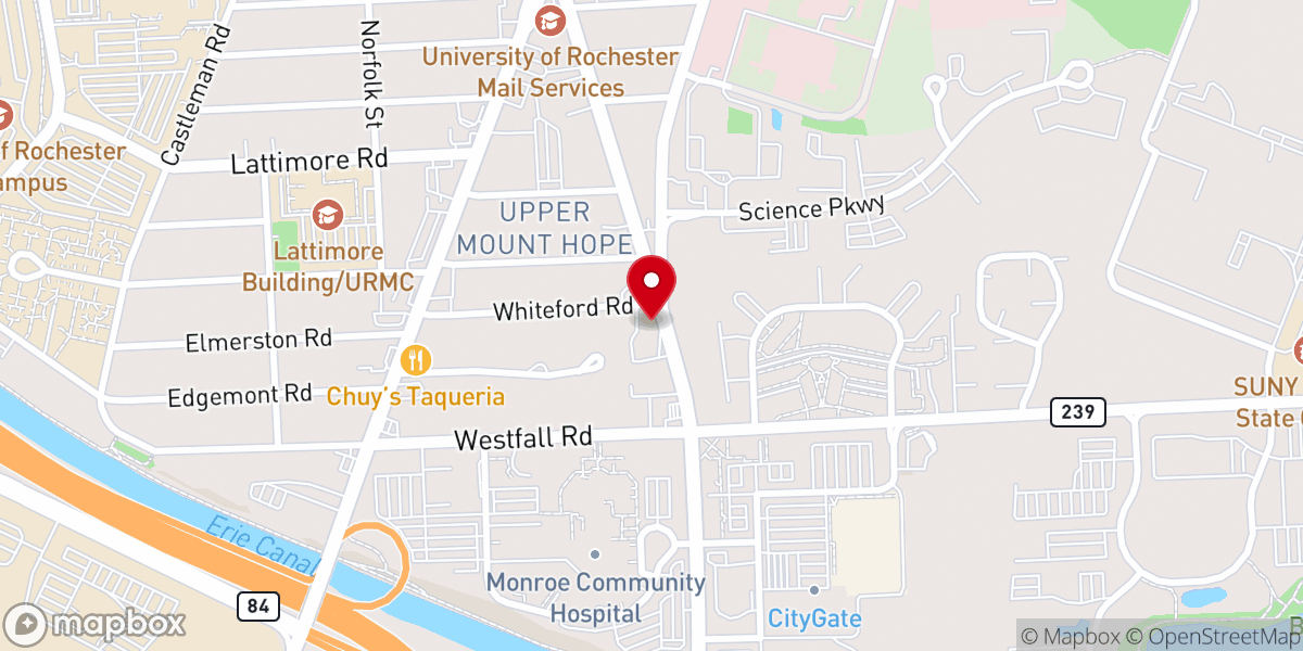 Map showing location of Victory Baptist Chinese Church of Rochester