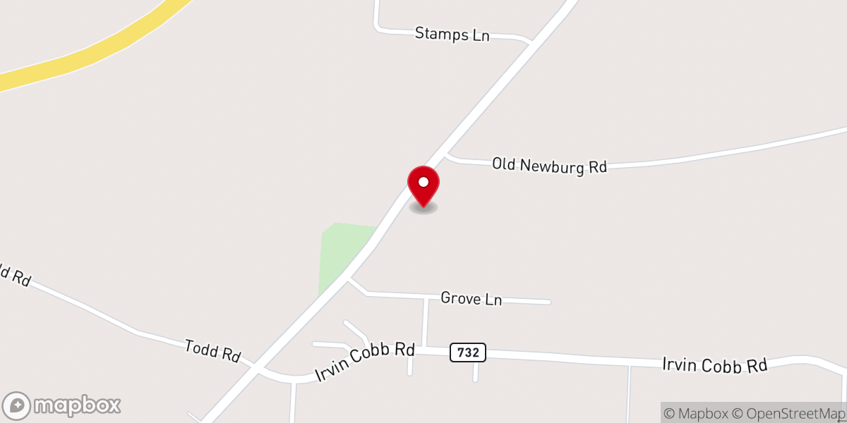 Map showing location of Elm Grove Baptist Church
