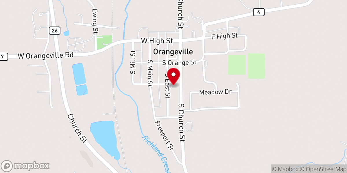 Map showing location of Orangeville Village Hall