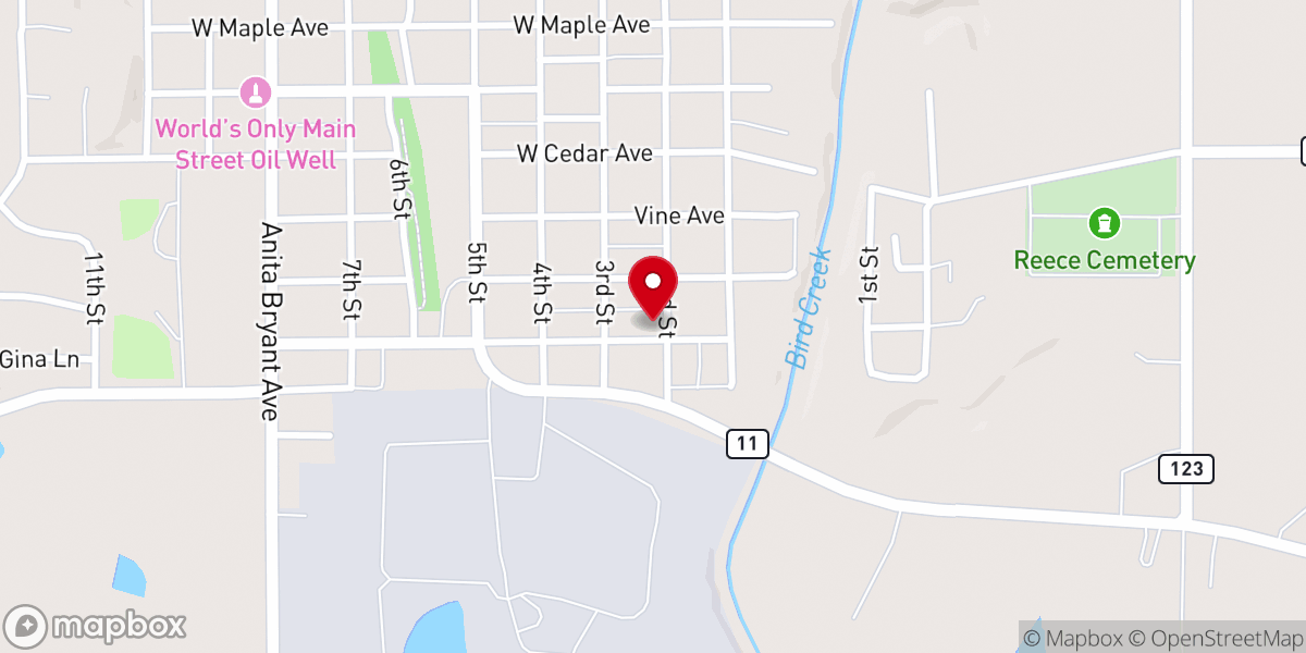 Map showing location of Free Will Baptist Church