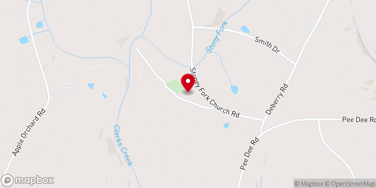Map showing location of Stoney Fork Baptist Church