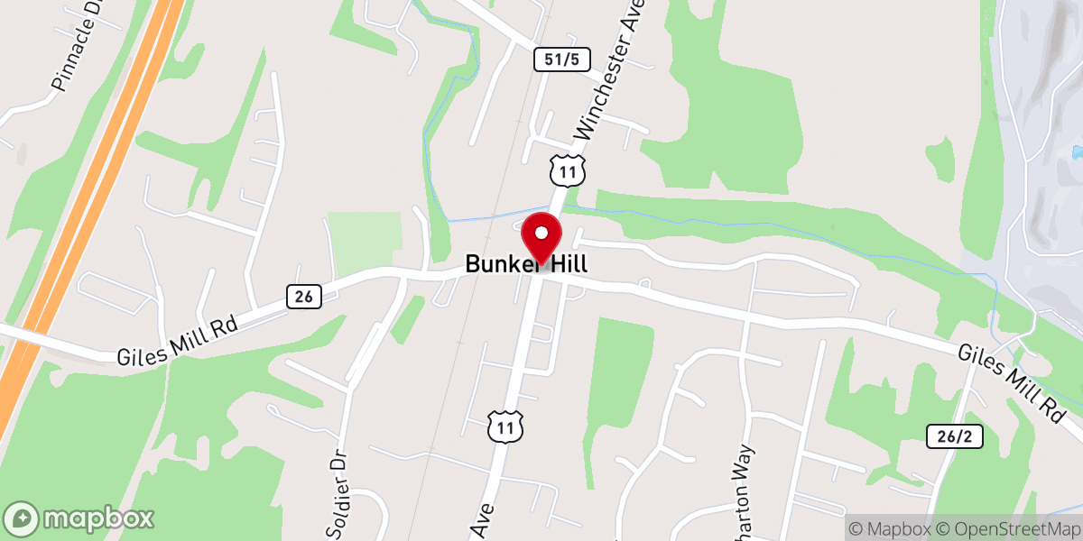 Map showing location of Bunker Hill