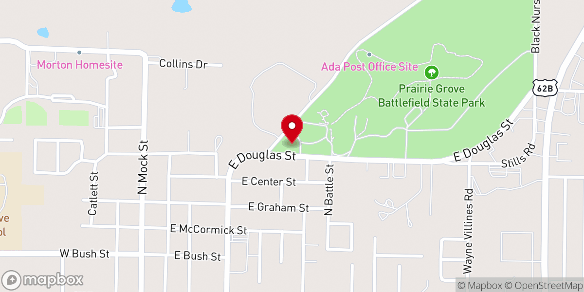 Map showing location of Prairie Grove Battlefield State Park