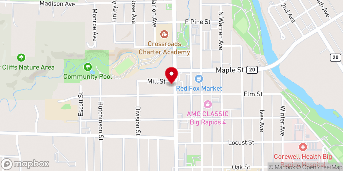 Map showing location of The United Church of Big Rapids