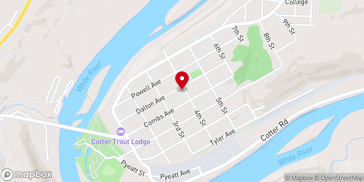 Map showing location of First Baptist Church of Cotter