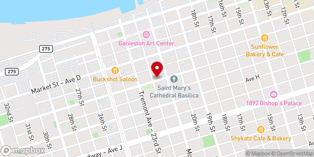 Map showing location of Scottish Rite Cathedral Galveston