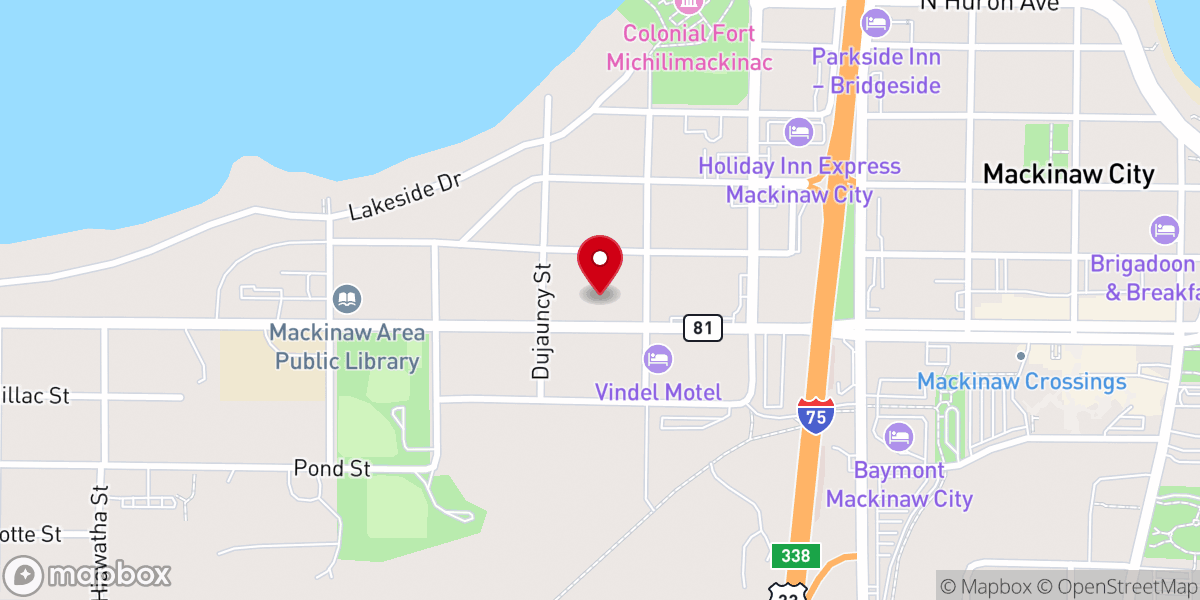 Map showing location of Mackinaw City Bible Church
