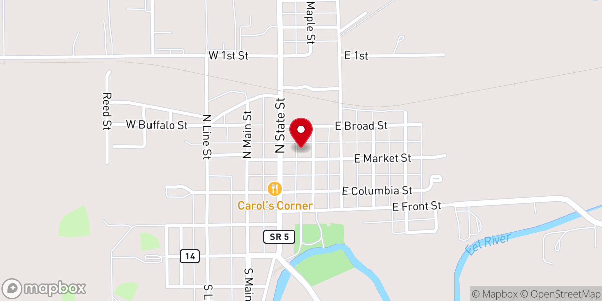 Map showing location of Trinity Reformed Church, South Whitley, Indiana