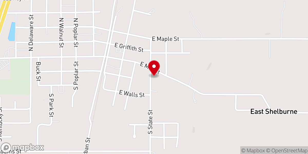 Map showing location of Shelburn Wesleyan Church