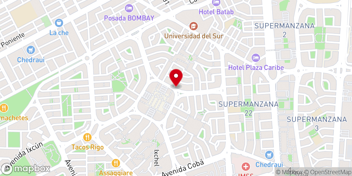 Map showing location of Iglesia VidaLife Cancún Church