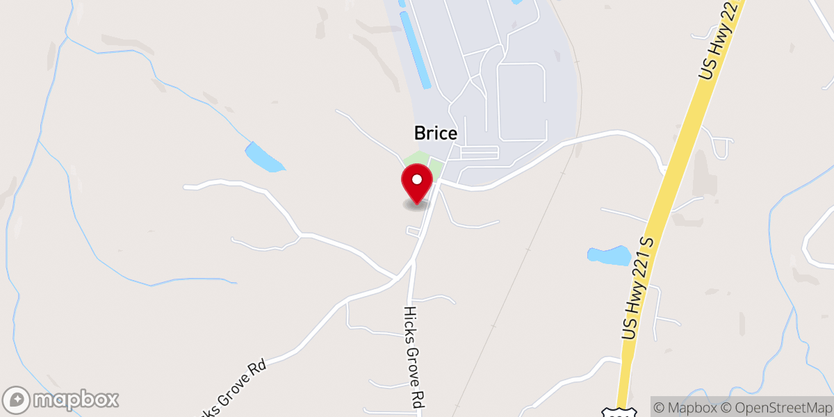 Map showing location of Hicks Grove Baptist Church