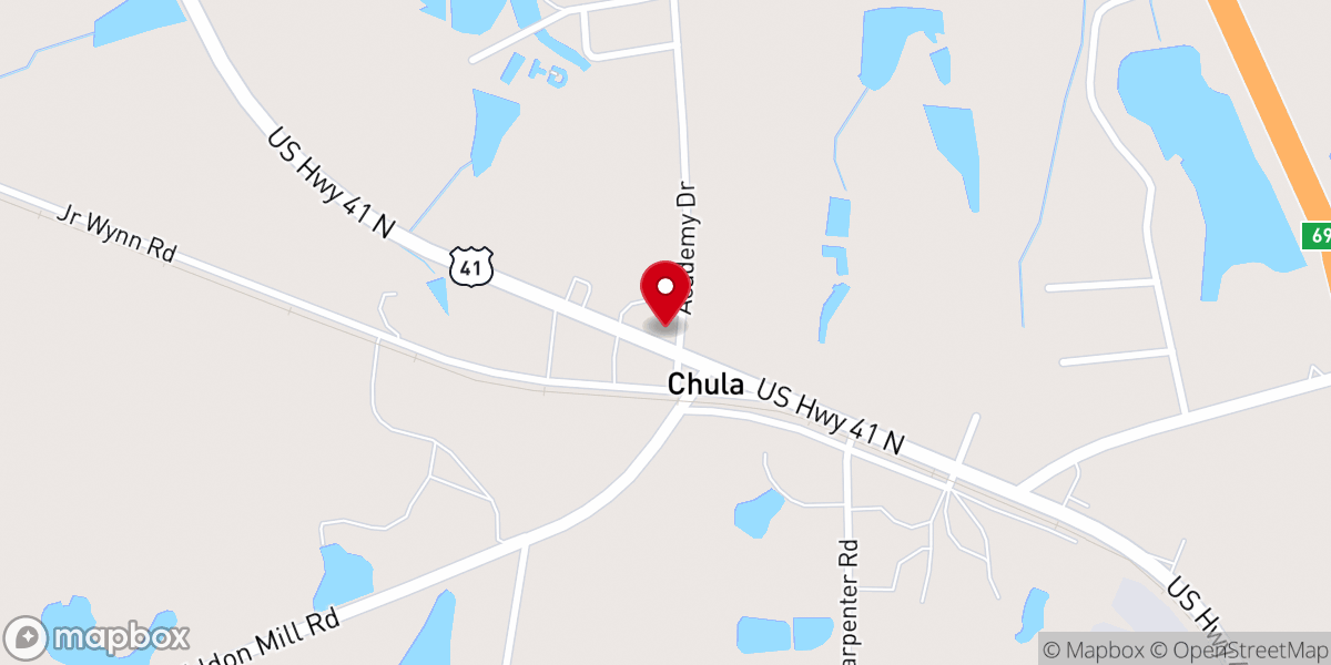 Map showing location of Chula United Methodist Church