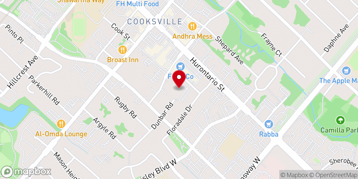 Map showing location of Cooksville United Church