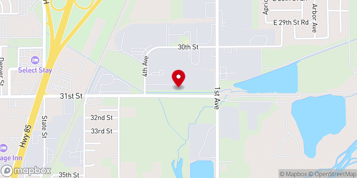 Map showing location of New Life Tabernacle of Greeley