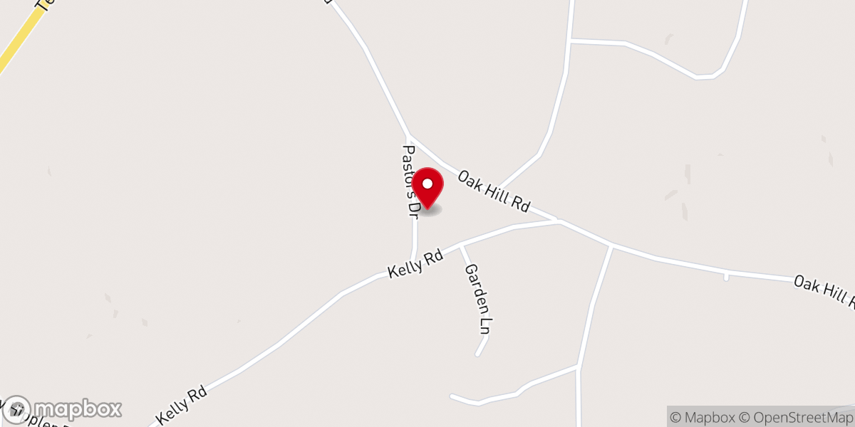 Map showing location of Oak Hill Baptist Church