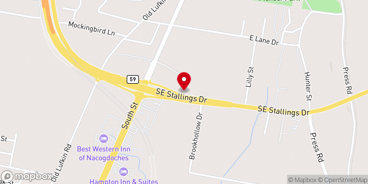 Map showing location of Nacogdoches First Church of the Nazarene