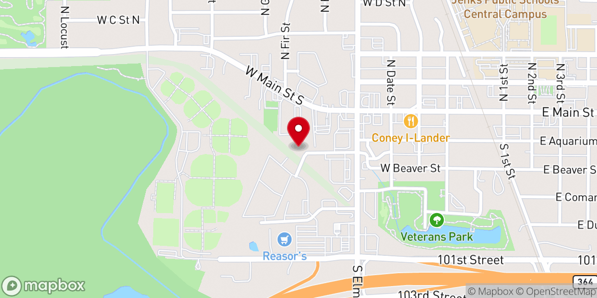 Map showing location of Jenks Bible Church