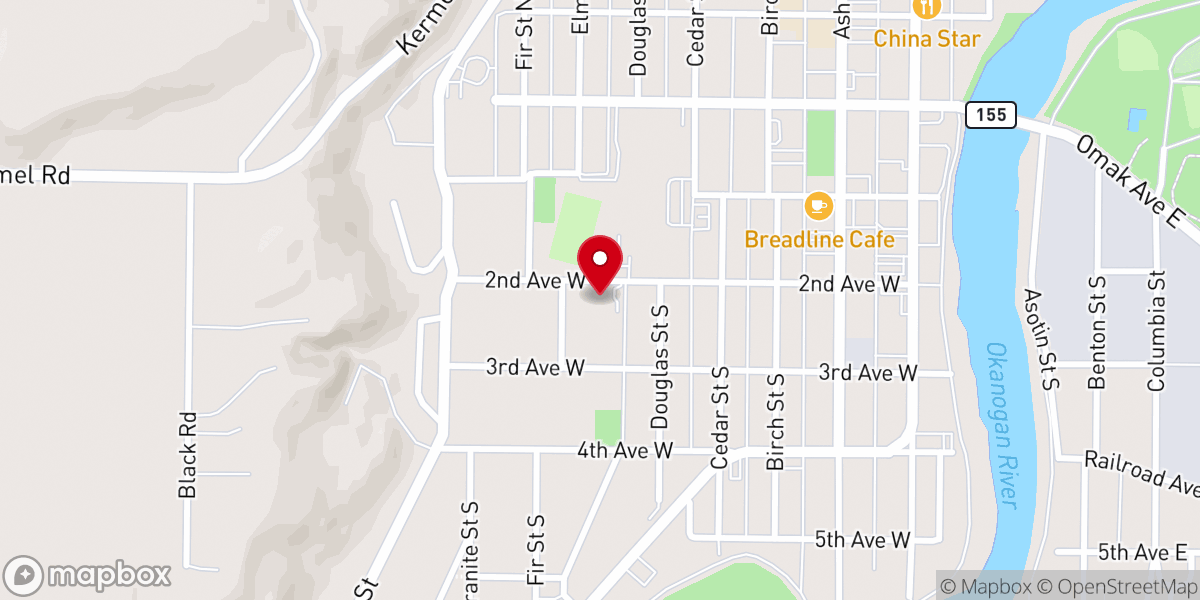 Map showing location of Omak Seventh-day Adventist Church