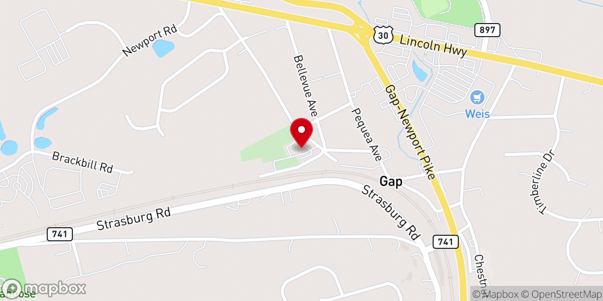 Map showing location of Bellevue Presbyterian Church