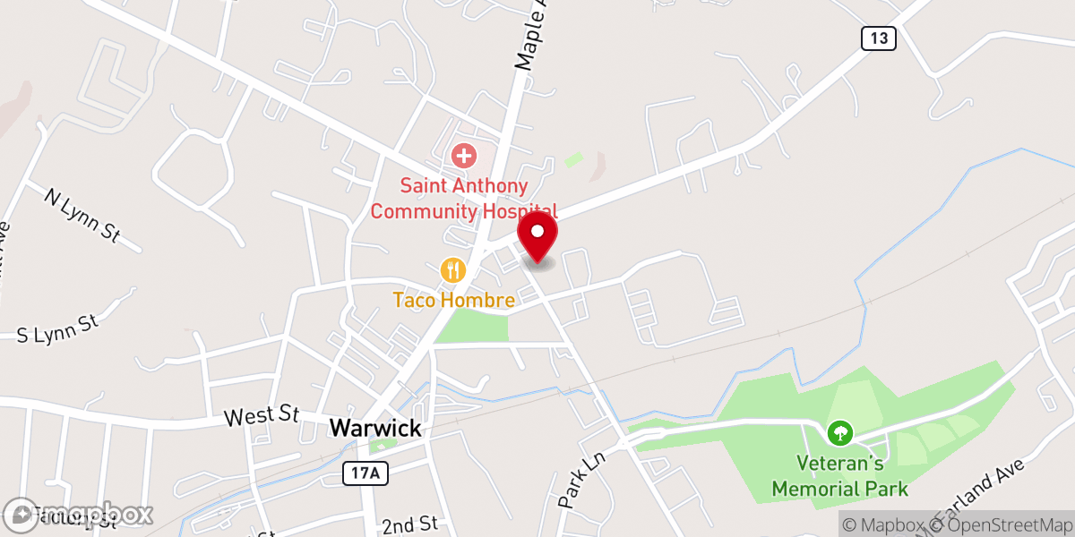Map showing location of The Shingle House - The Warwick Historical Society