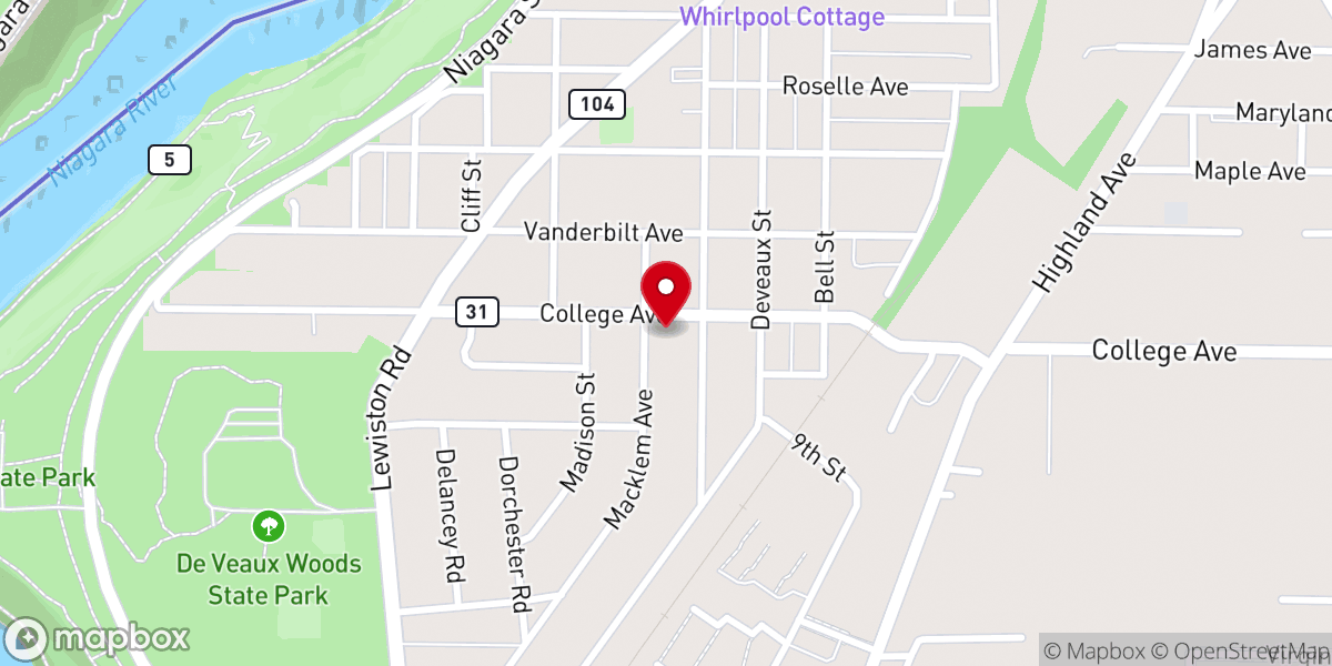 Map showing location of First Baptist Church of Niagara Falls