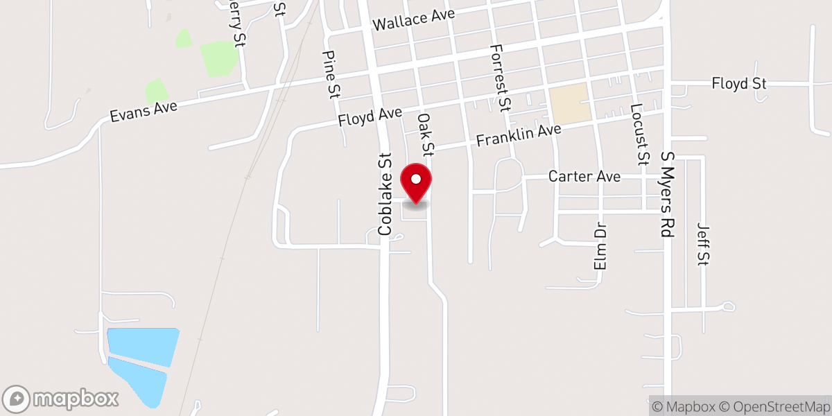 Map showing location of Oak Street Church of Christ
