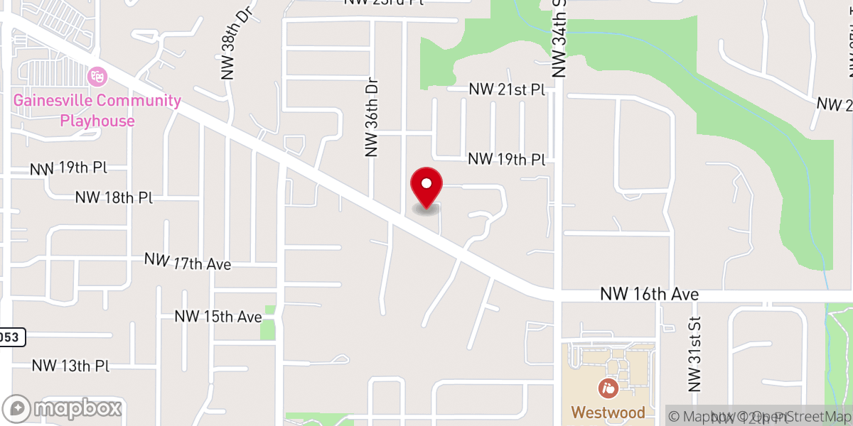Map showing location of Gainesville Baptist Church
