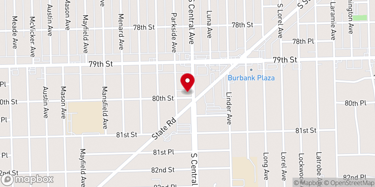 Map showing location of Burbank Manor Presbyterian Church