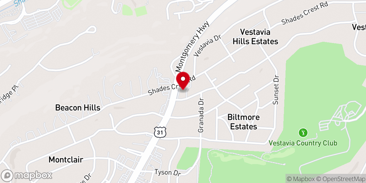 Map showing location of Vestavia Hills Lutheran Church