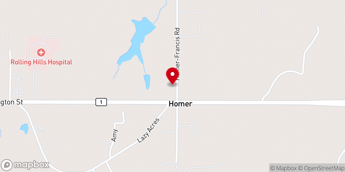 Map showing location of Homer Baptist Church