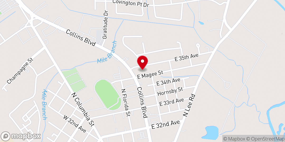 Map showing location of Collins Boulevard Baptist Church