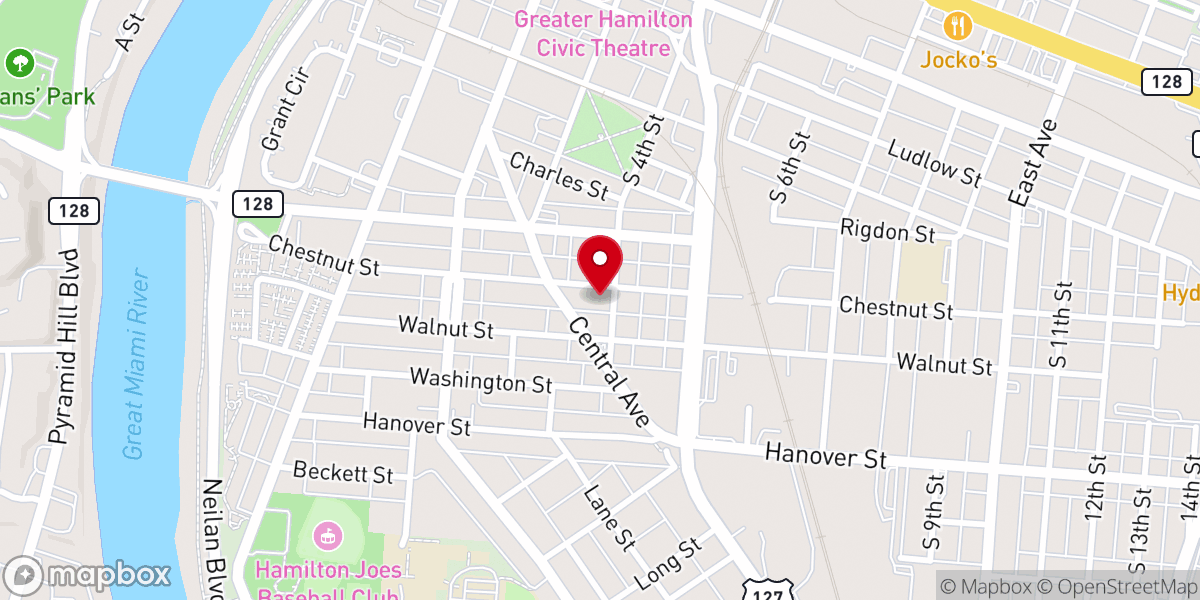Map showing location of Pilgrim Baptist Church