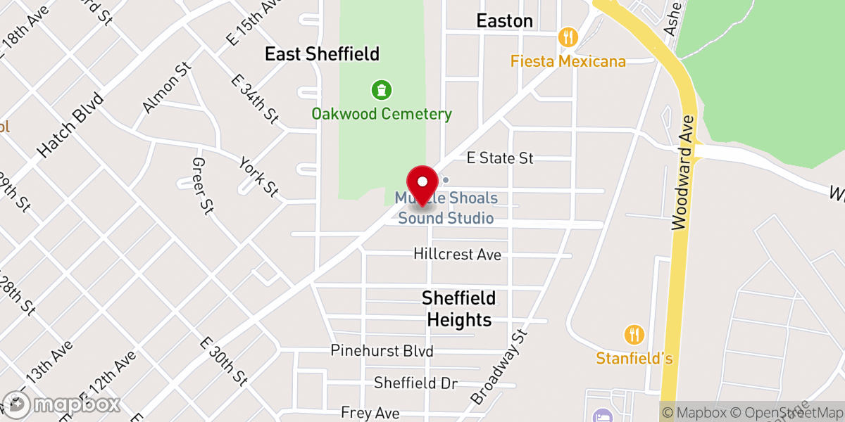 Map showing location of Muscle Shoals Church of Sound