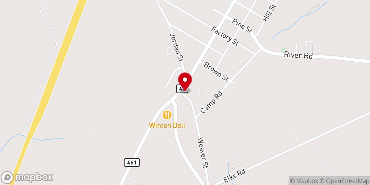 Map showing location of First Baptist Church of Winton
