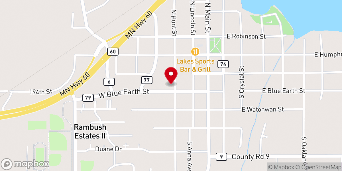 Map showing location of Lake Crystal Fire Department