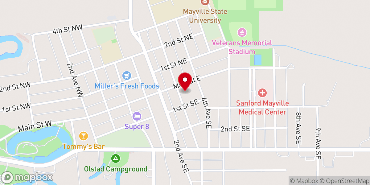 Map showing location of Mayville Lutheran Church
