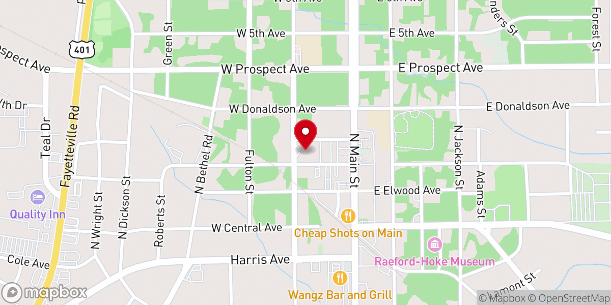Map showing location of Raeford Presbyterian Church