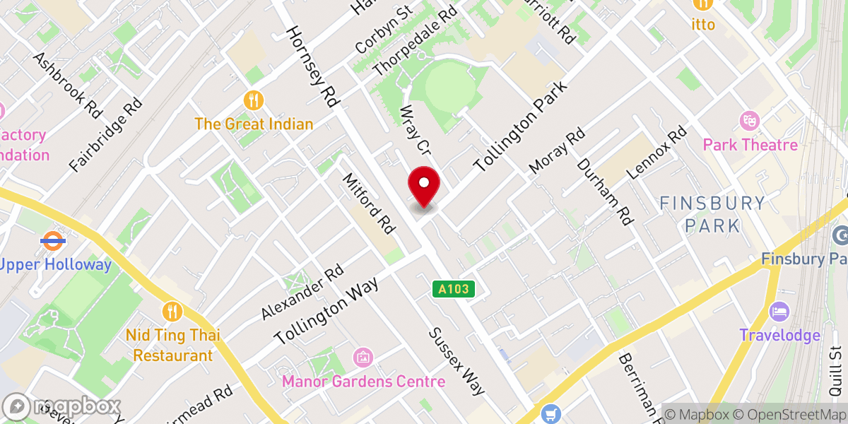 Map showing location of Tollington Park Baptist Church