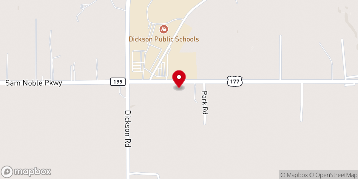 Map showing location of Dickson First Baptist Church