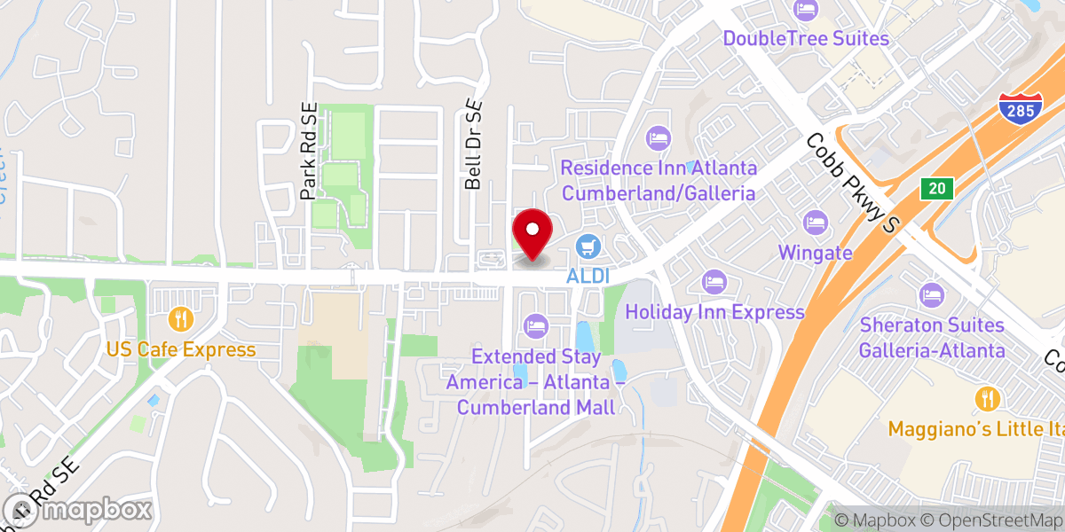 Map showing location of Primera Iglesia Bautista de Marietta
